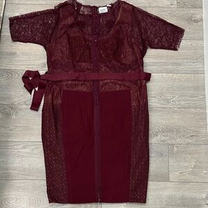Byron Lars Red Sheath Midi Dress Cocktail burgundy